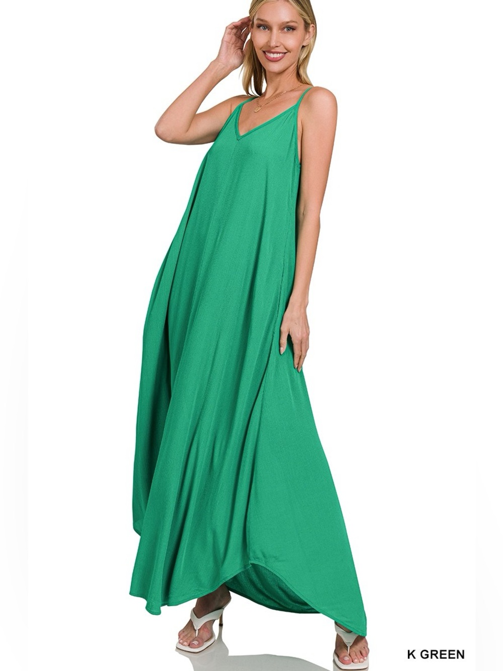 💚 Zenana Woven Crinkle Cami Maxi Dress With Side Pockets💚🛍️